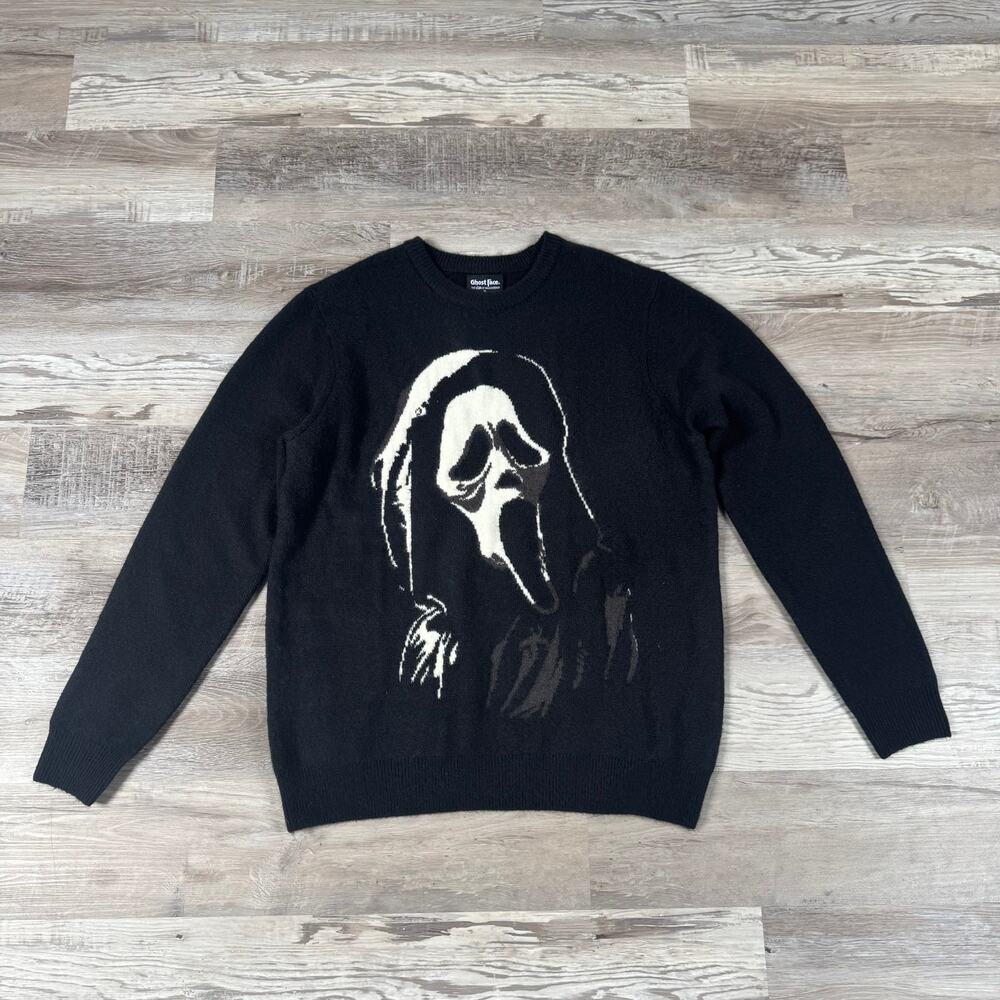 NWT Scream Ghost Face Black Knit Sweater Graphic Horror Halloween Goth Emo XL